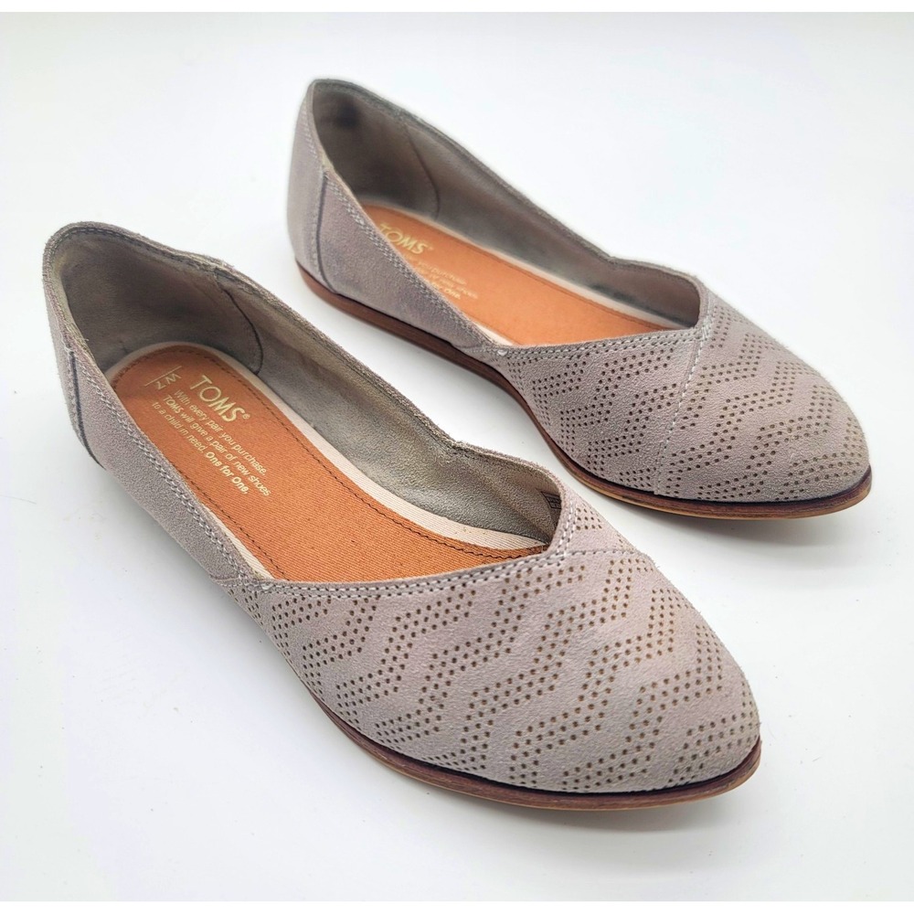 TOMS Jutti d'Orsay Flats Womens 7.5 Taupe Gray Suede Perforated Ballet Shoes